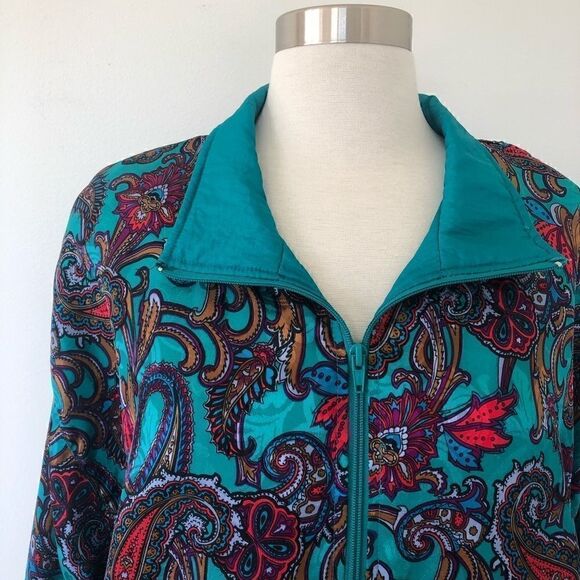 Vintage 70s 1970s Paisley Bomber Zip Jacket Psychedelic Windbreaker Women Size L - Picture 6 of 8